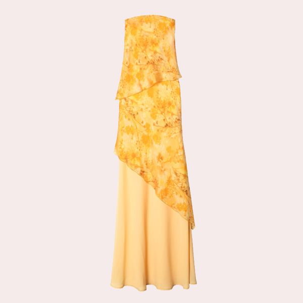 Vestido largo palabra de honor con diseño de tres capas