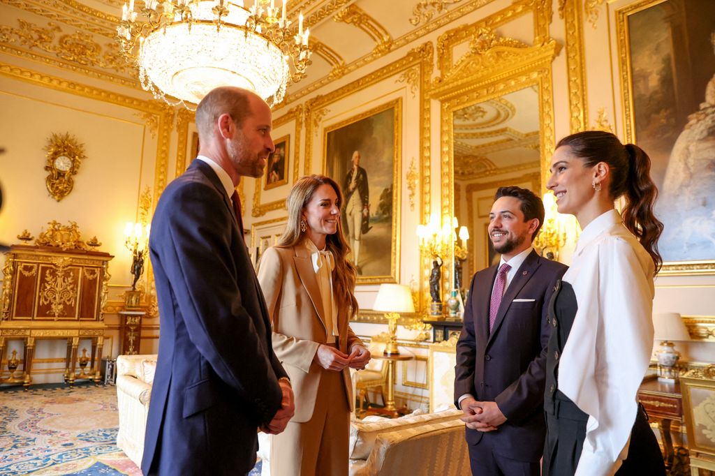 Los príncipes de Gales con Hussein y Rajwa de Jordania en el Castillo de Windsor el 14 de octubre de 2025