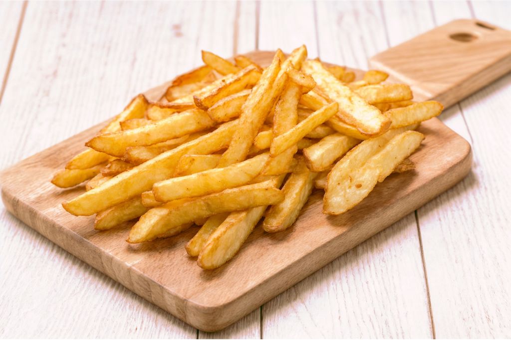 Patatas fritas en una tabla de madera