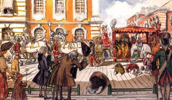 Paseo de Isabel por las calles de San Petersburgo (1903), acuarela de Alexandre Benois
