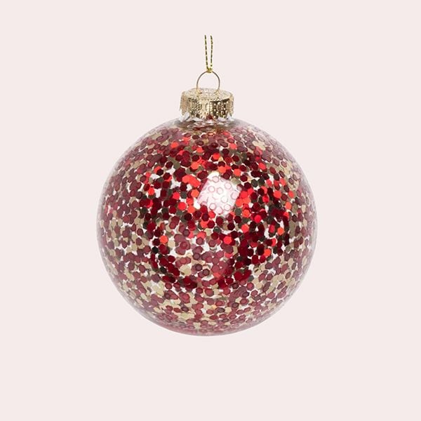 Super Santa Lote de 6 Bola de Navidad de Cristal Rojo y Purpurina Dorada Maisons du Monde