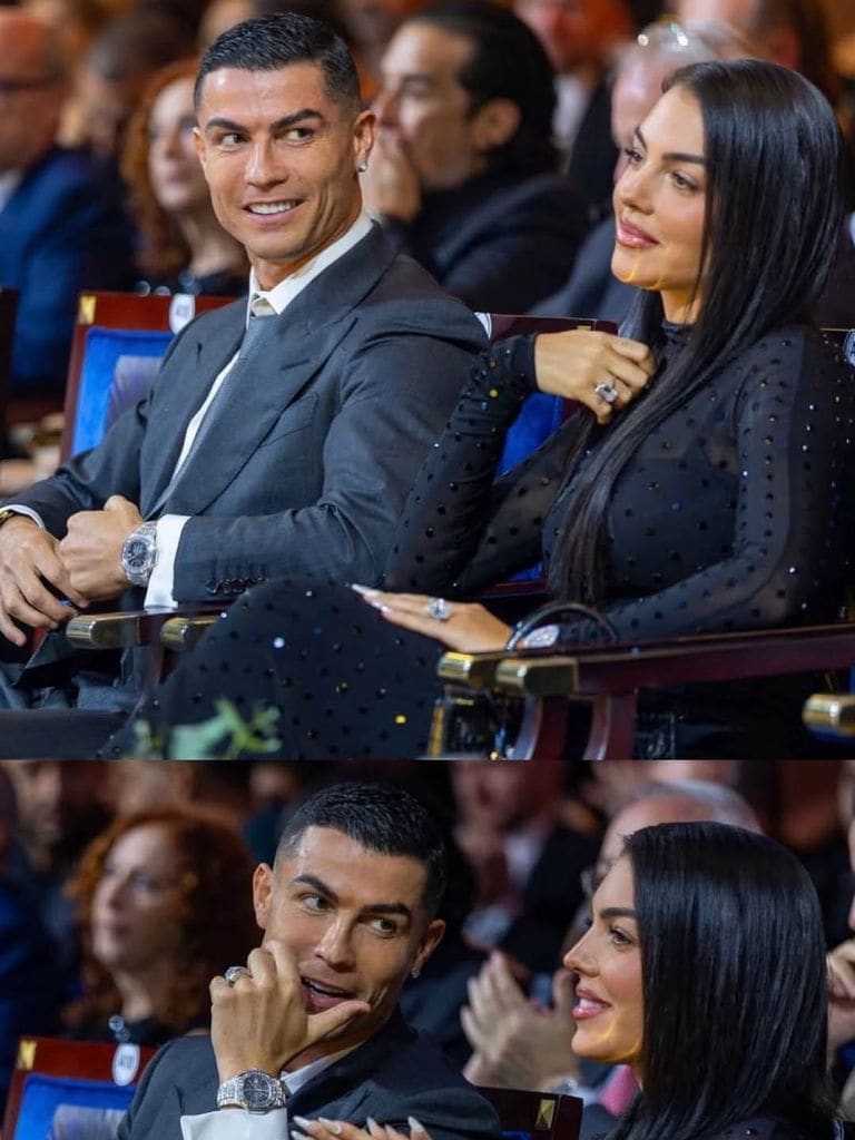 Georgina Rodríguez y Cristiano Ronaldo se mostraron bastante contentos y conversadores durante la premiación 
