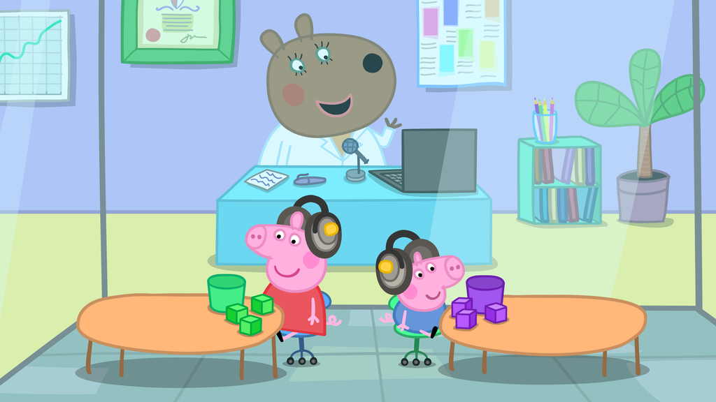 Peppa Pig y George mientras hacen la prueba de audición
