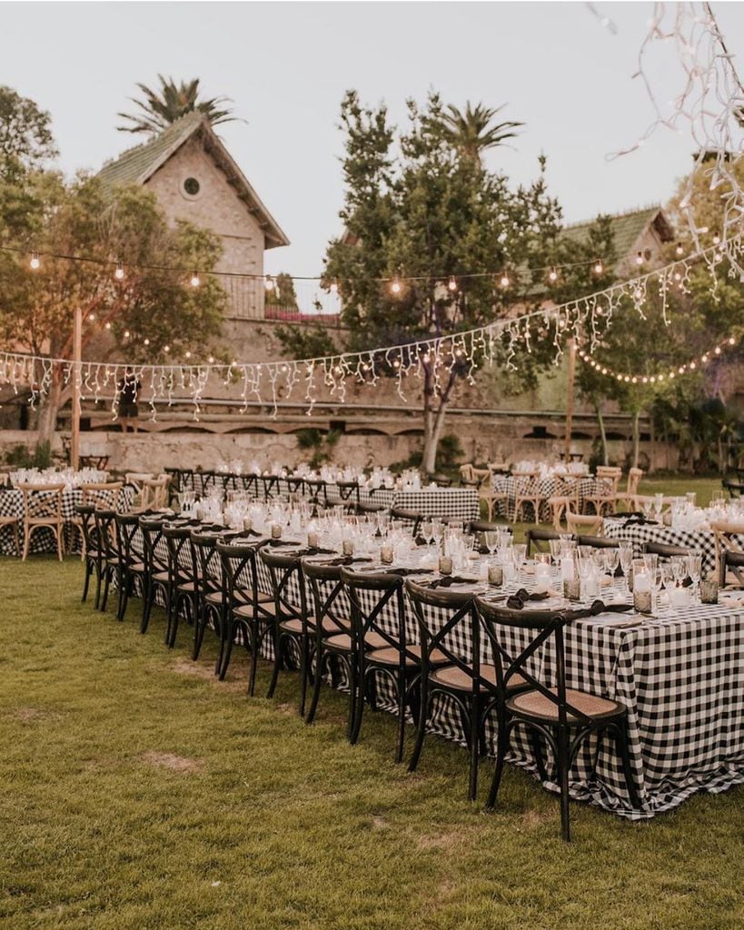 Decoración de bodas con estampado vichy negro