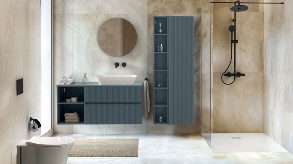 Baño que es fácilmente convertible en adaptado y de estilo nórdico