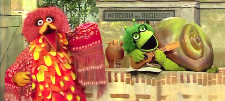 La gallina caponata y el caracol Pérez Gil en 'Barrio Sesamo'