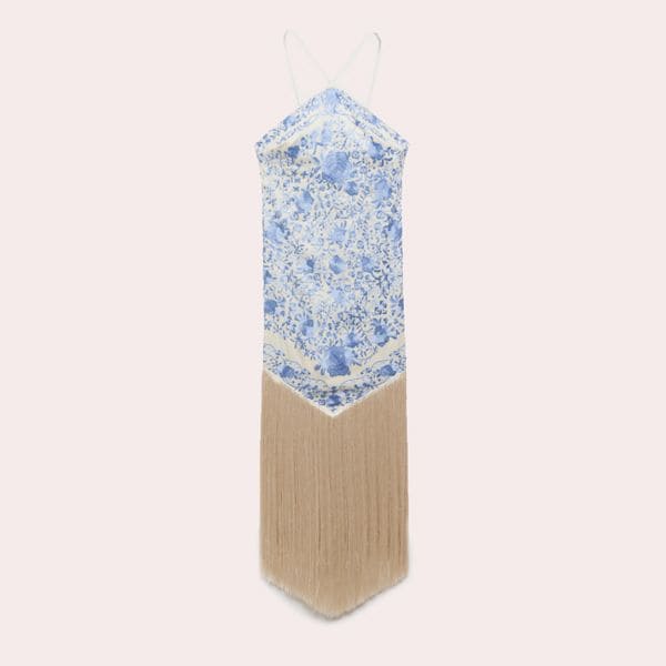 Vestido bordado flores detalle flecos