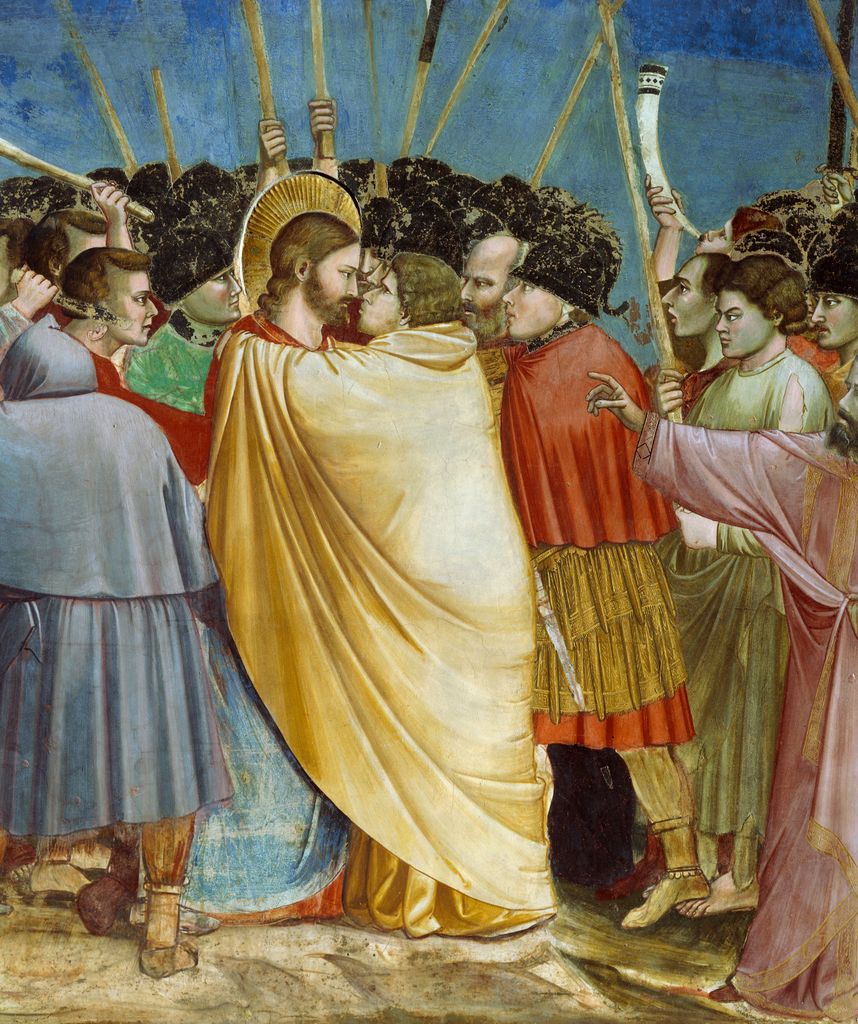 Fresco 'El beso de Judas' (1303-1305) de Giotto, en la capilla Scrovegni en Italia