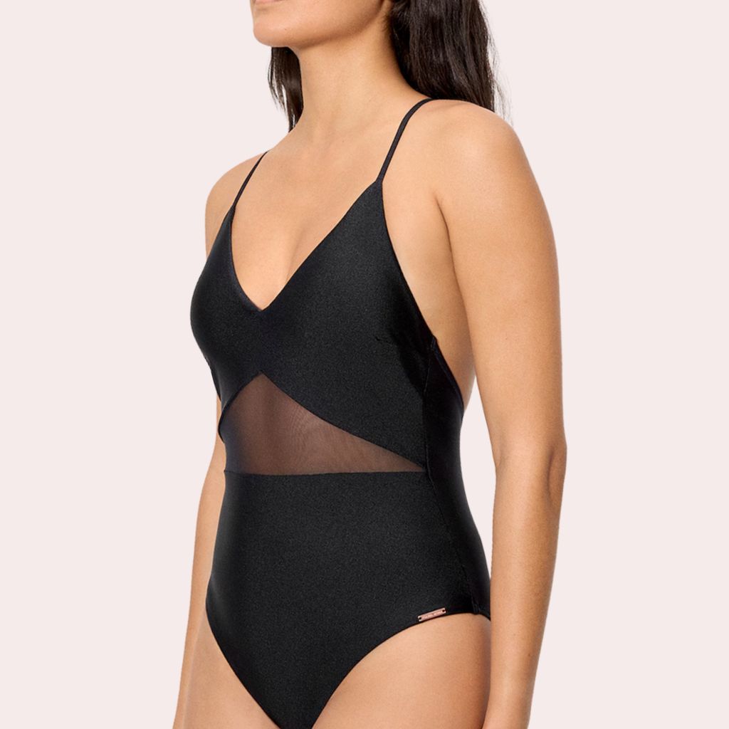 Bañadores con aro tul transparente con brillo en copa b Negro Ysabel Mora