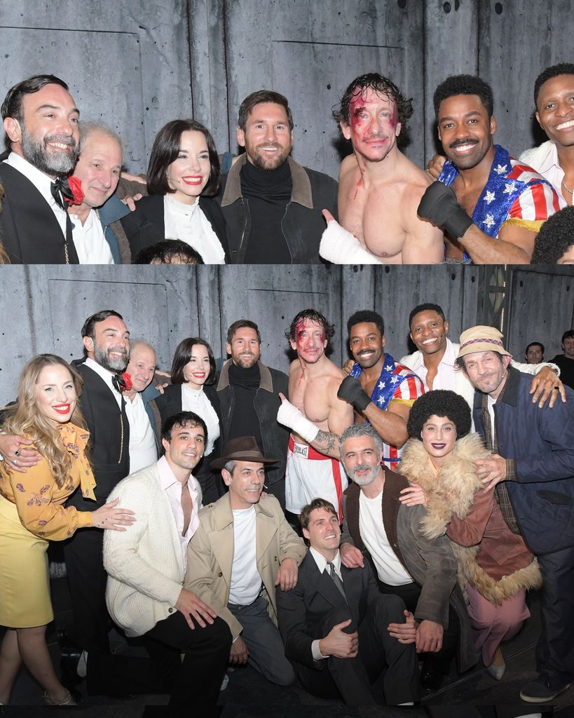 Lionel Messi con ele elenco de la obra 'Rocky', incluido su amigo Nicolás Vázquez.