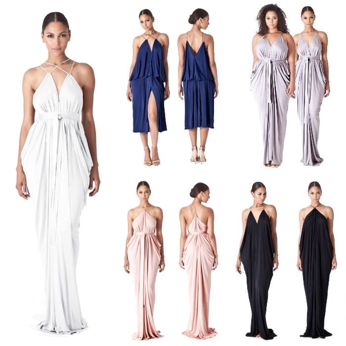Una diseñadora londinense ha creado un vestido de fiesta en colores neutros que puede lleavrse de diez maneras diferentes, y además se vende en una talla única.
