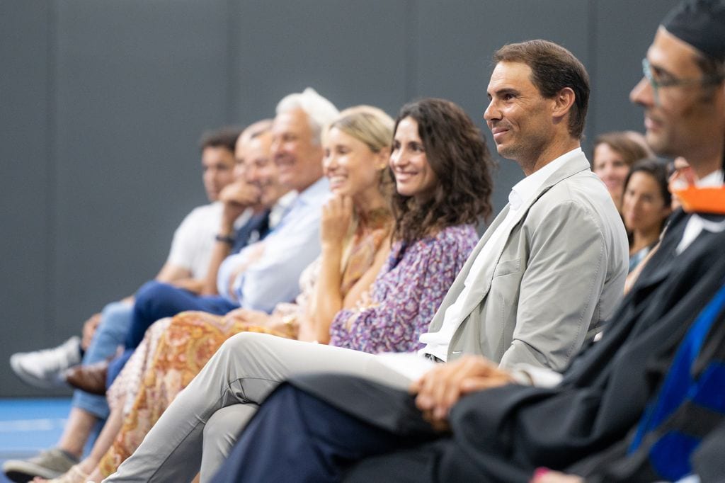 Mery Perelló y Rafael Nadal durante la graduación de la Rafa Nadal Academy by Movistar, a 12 de junio de 2024, en Manacor