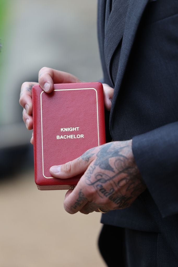 WINDSOR, ENGLAND - NOVEMBER 4: Sir David Beckham after he was made a Knight Bachelor at an investiture ceremony at Windsor Castle on November 4, 2025 in Windsor, England. (Photo by Richard Pohle - Pool/Getty Images)