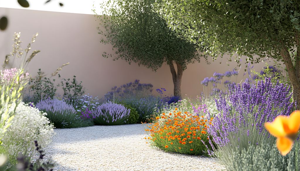 Selección botánica del jardín centrada en plantas de baja demanda de agua de riego, especialmente de fragantes aromáticas y olivos