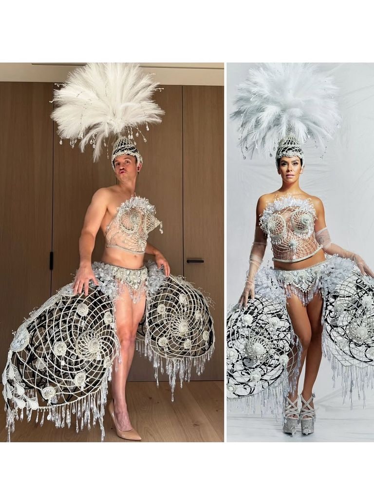 David Muñoz enfundado en el vestido que su mujer, Cristina Pedroche, lució en las últimas Campanadas