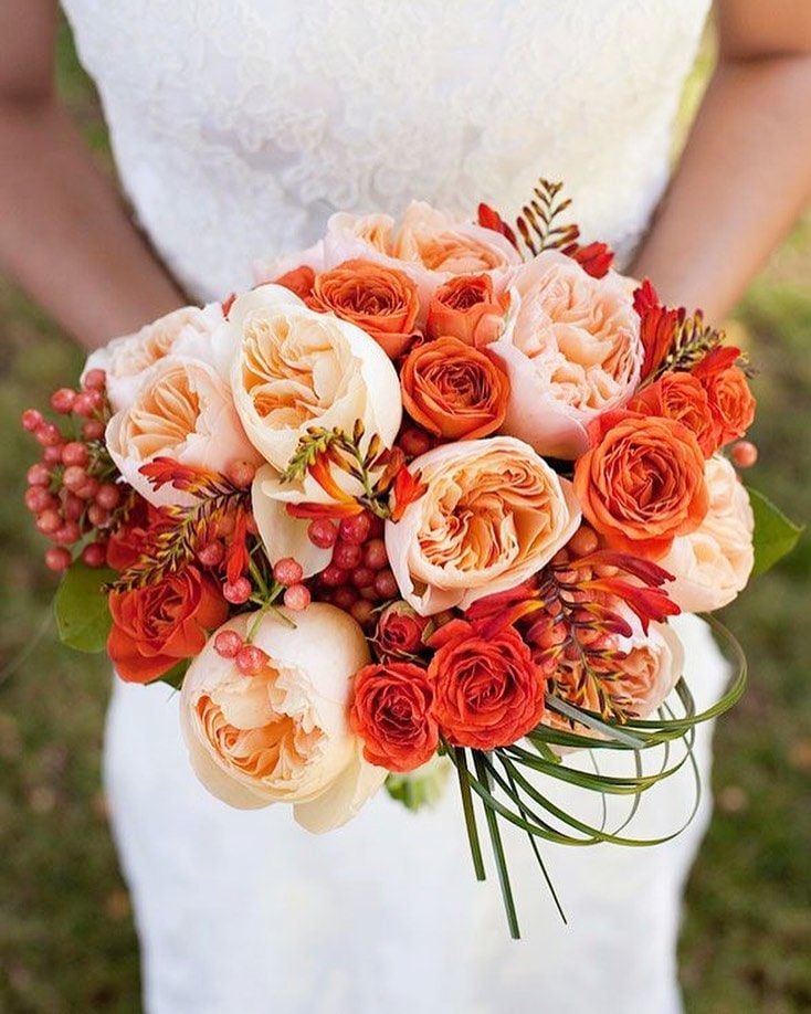 Ramos de novia naranja rosas
