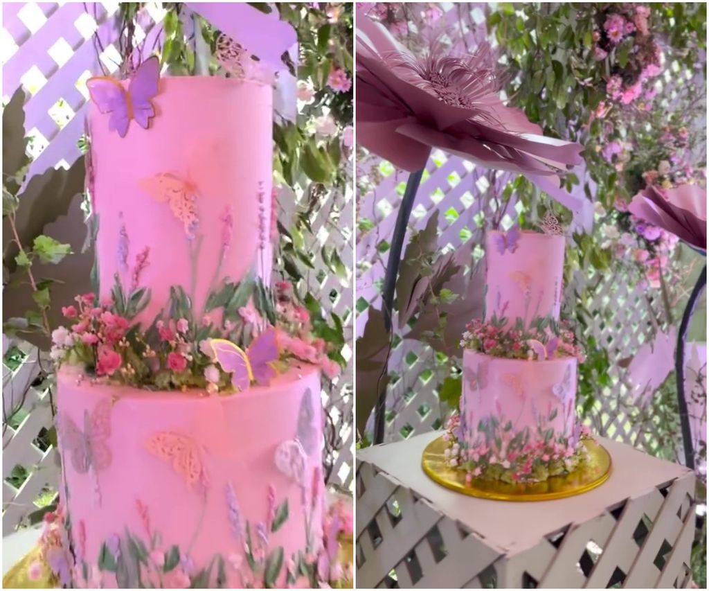 El hermoso pastel en el baby shower de María.