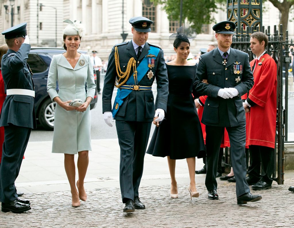 El príncipe Guillermo, Kate Middleton, Meghan Markle y el príncipe Harry en la Abadía de Westminster en julio de 2018