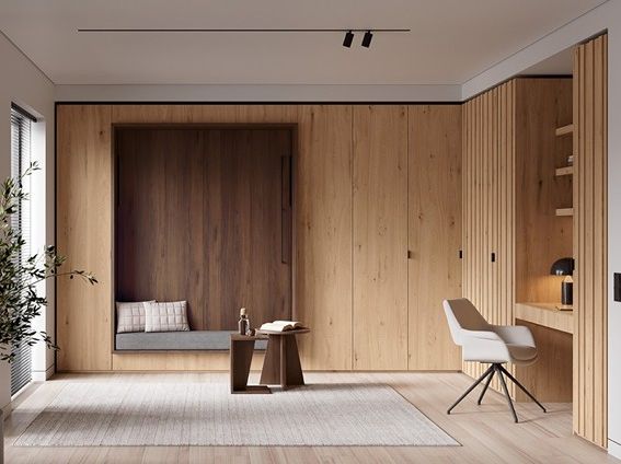 Muebles de madera adosados en la pared