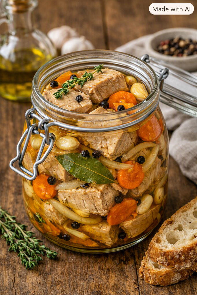 Además del bonito, los ingredientes básicos para hacerlo en escabeche son verduras, vinagre, vino blanco, aceite, laurel, sal, pimienta y otras hierbas aromáticas.
