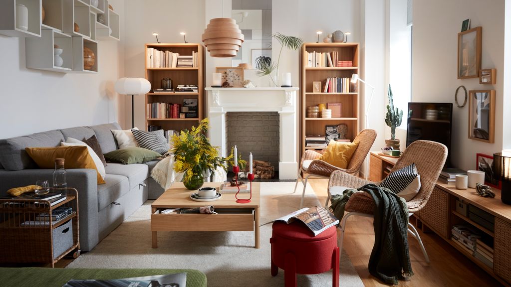 Salón con asientos y zonas de almacenaje