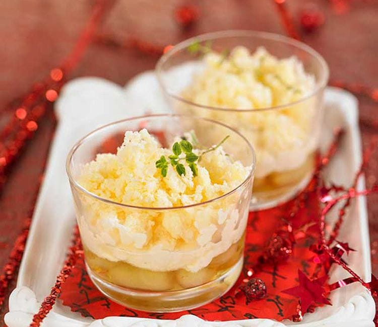 Sorbete de cava con uvas confitadas y crema de yogur cristalizado