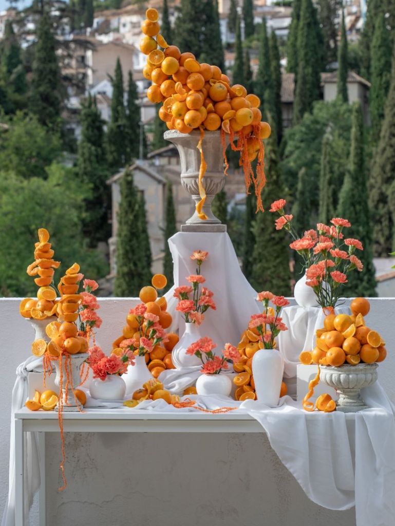 Decoración de bodas en naranja bodegón de fruta
