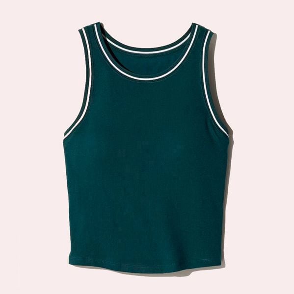 Camiseta corta con sujetador canalé (sin mangas, raya)