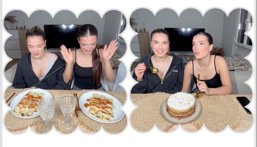 Las hijas de Raquel Meroño disfrutaron de lo lindo tanto de los canelones como de la tarta.