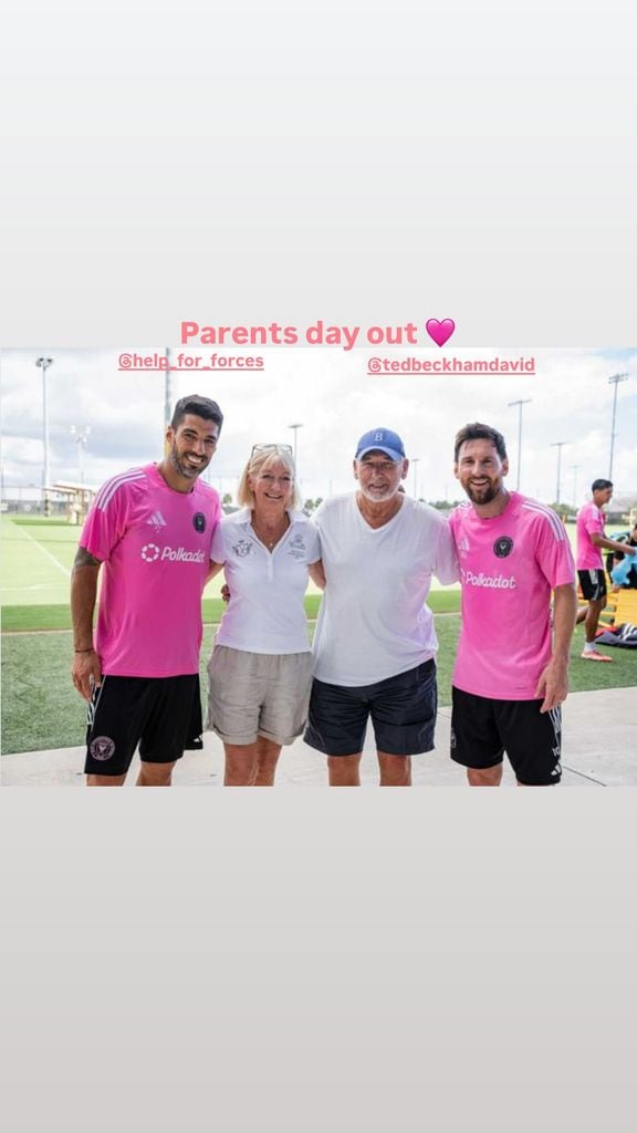 Luis Suárez, Hilary Meredith-Beckham, Ted Beckham y Lionel Messi