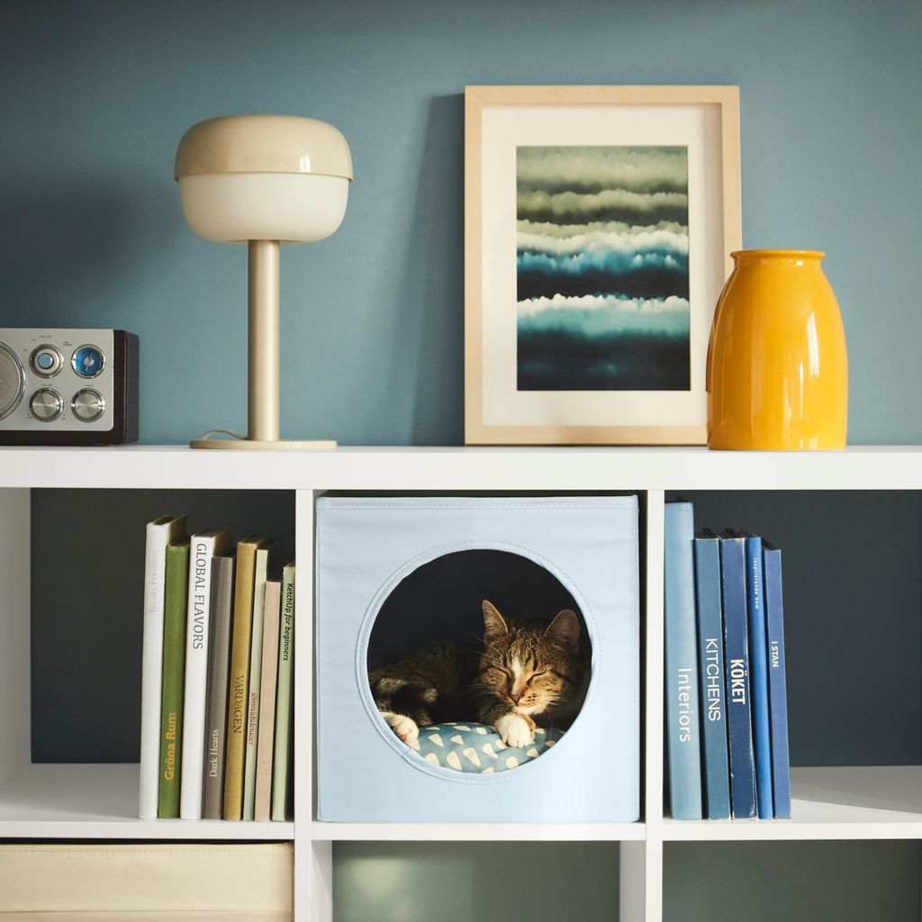 Cama para gatos integrada en estantería