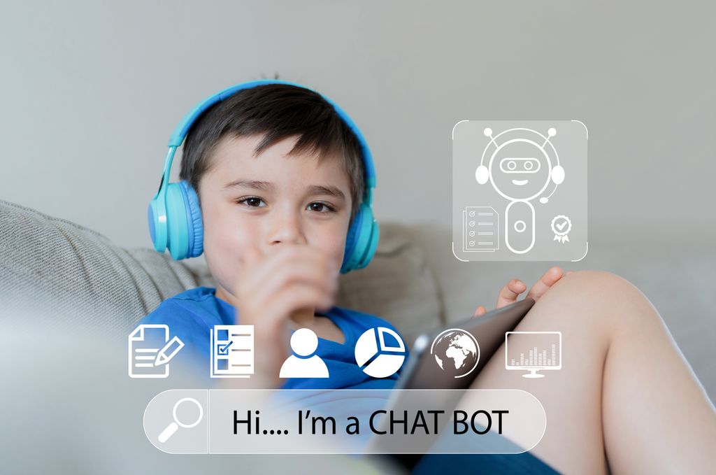 Niño interactuando con un Chat Bot de IA