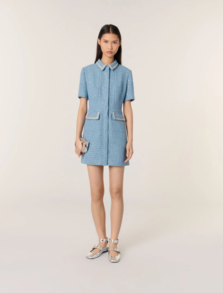 vestido azul tweed de maje
