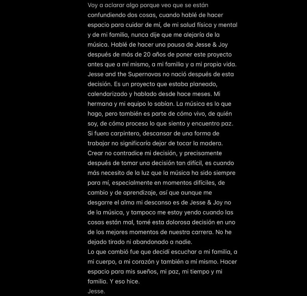 El mensaje de Jesse Huerta sobre el anuncio de Jesse and The Supernovas.