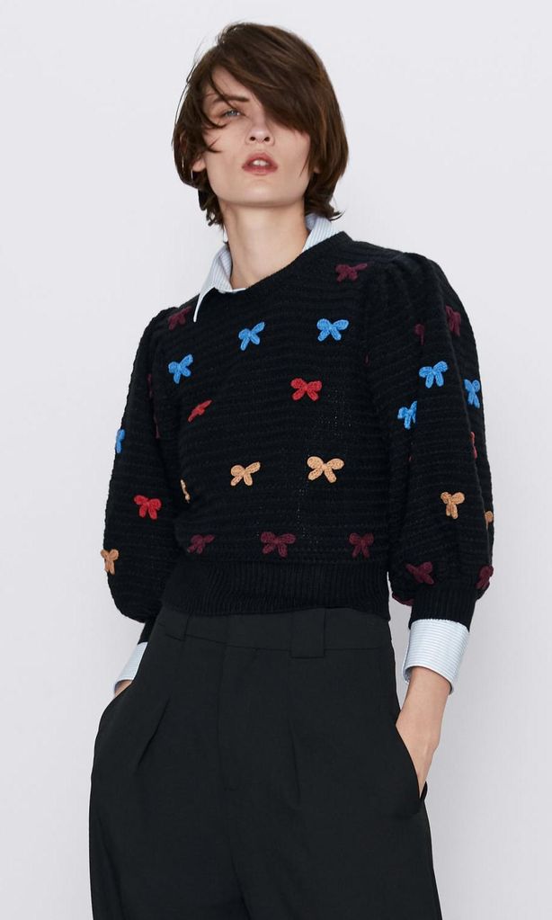 statement sweater de con mangas abullonadas y lazos de zara
