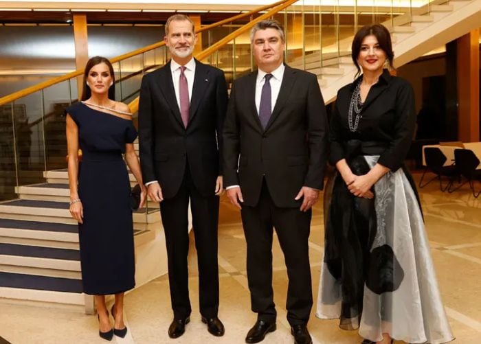 Doña Letizia y Felipe VI durante la cena ofrecida en honor a Sus Majestades en Zagreb