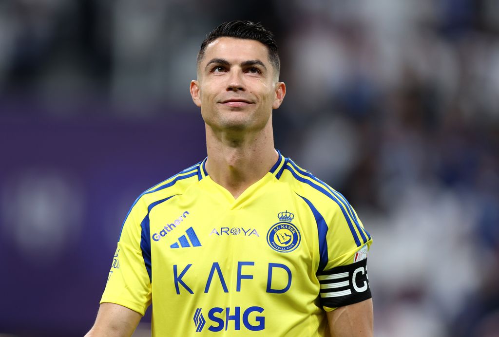 Cristiano Ronaldo of Al Nassr looks on prior to the Saudi Pro League match between Al Hilal v Al Nassr in the Kingdom Arena on April 04, 2025 in Riyadh, Saudi Arabia. (Photo by Yasser Bakhsh/Getty Images)