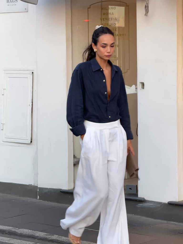 Un único pantalón blanco de lino de Zara y tres looks que te salvarán el verano