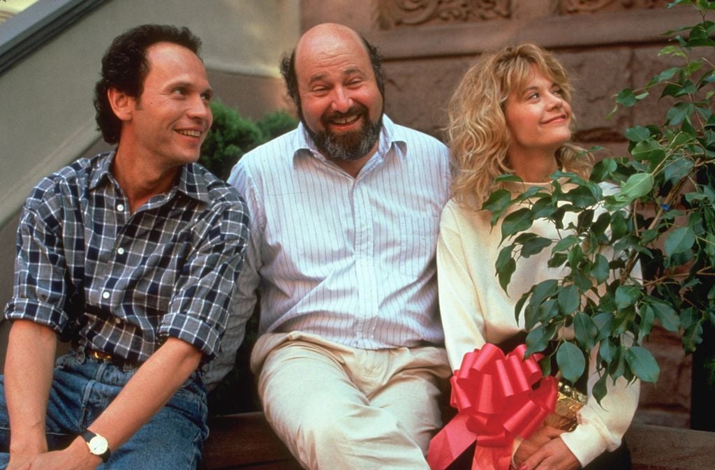 Billy Crystal, Rob Reiner y Meg Ryan en el set de rodaje de "Cuando Harry conoció a Sally", en 1989