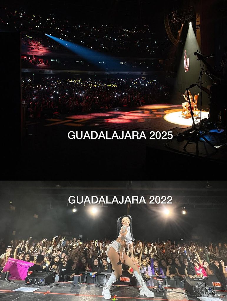 Cazzu compartió algunas postales de los mejores momentos de 'Latinaje', como esta foto comparativa de la primera vez que se presentó en Guadalajara y sus más recientes shows.
