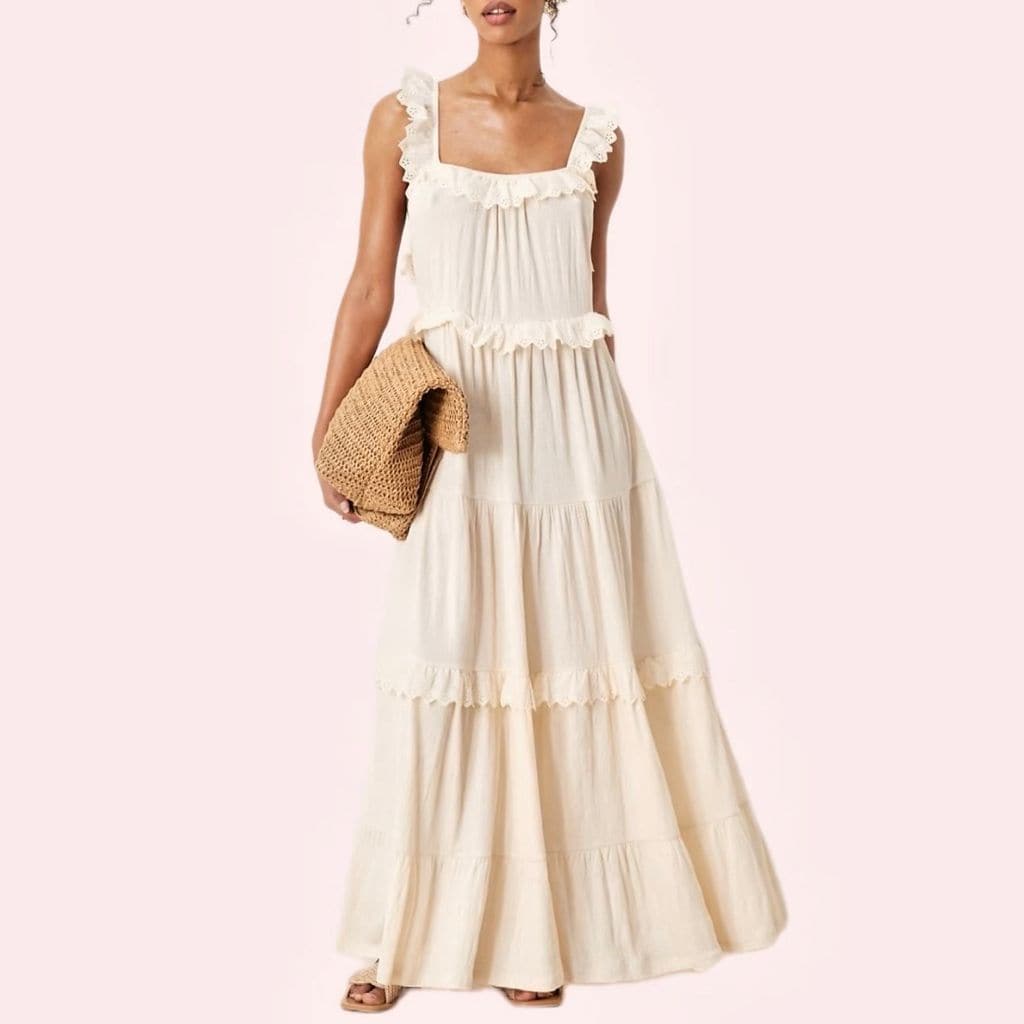 Vestido largo blanco con vuelo de Asos