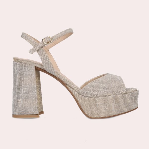 Sandalias de tacón Ruth de mujer en tela brillante