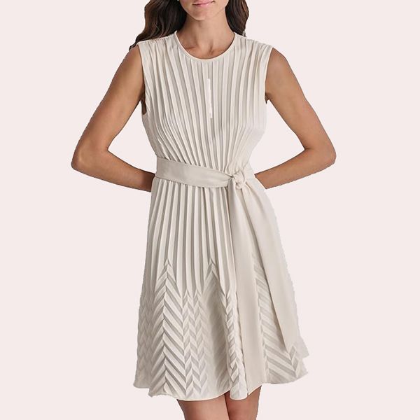 DKNY Sleeveless Jewel Neck Front Dress Vestido para Mujer