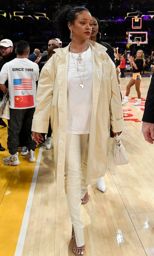 rihanna in white overall