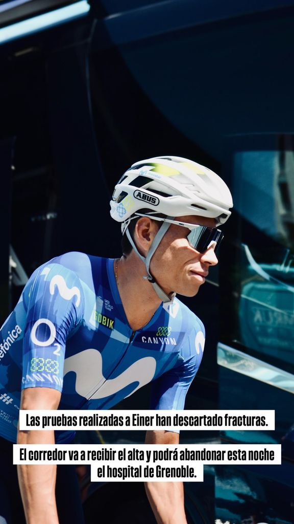 Las redes sociales oficiales de Movistar Team dieron a conocer que el corredor no sufrió fracturas, tras la aparatosa caída. 