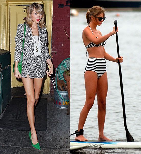 La fiebre por ir conjuntada de pies a cabeza la traslada a sus looks de playa. En la foto con un bikini a rayas de estética retro practicando paddle surf.
