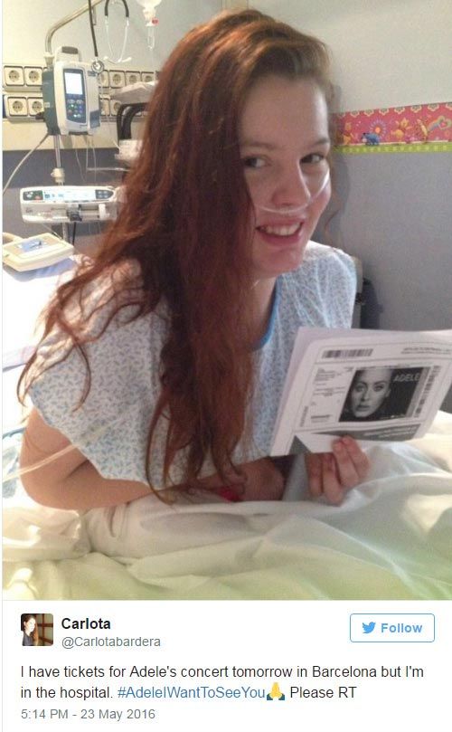 Carlota colgó esta foto en redes mostrando las entradas del concierto de Adele al que no podía asistir, esperando un gesto de la cantante británica que no llegó

