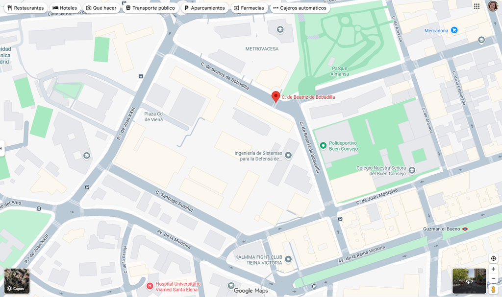 Plano de Madrid en el que se aprecia la forma del escudo del Atlético de Madrid, en la zona donde estuvo el antiguo Metropolitano