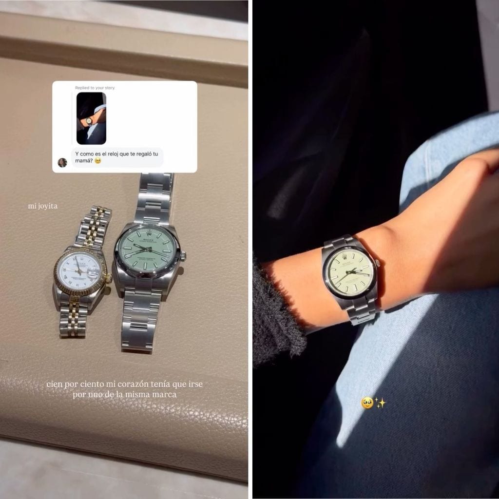 a través de sus historias de Instagram, la también modelo mostró los relojes 
