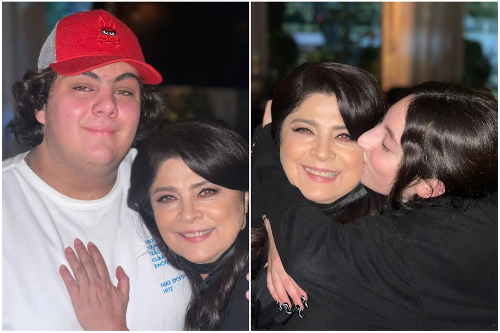 Victoria Ruffo con sus mellizos Anuar y Vicky Fayad.
